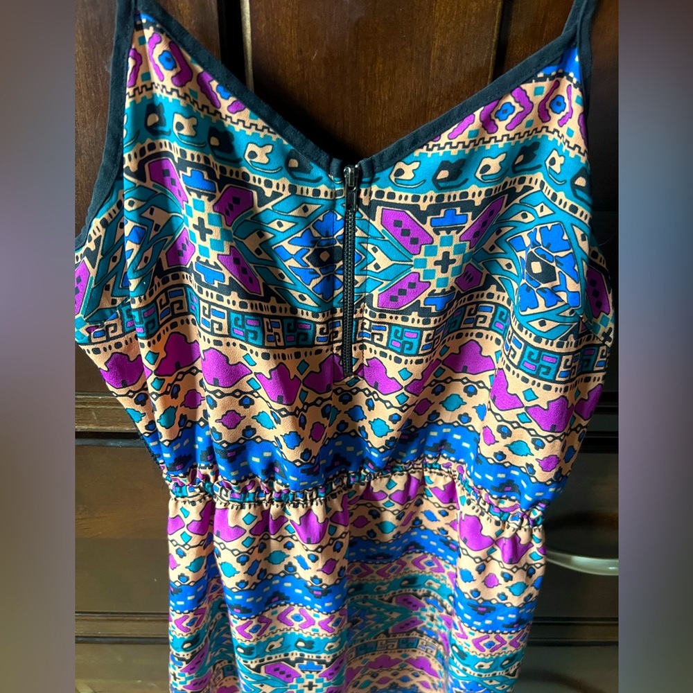 Forever 21 Tribal Print Dress Adjustable Straps Lace Back Detail Size S